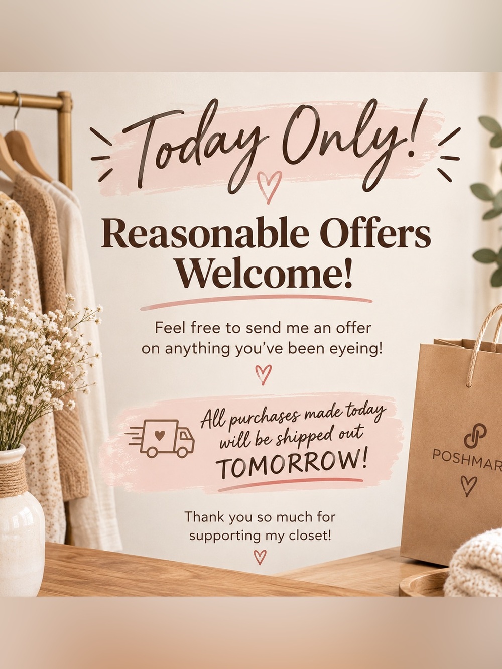 Neutral Pink Today Only Wall Sign by